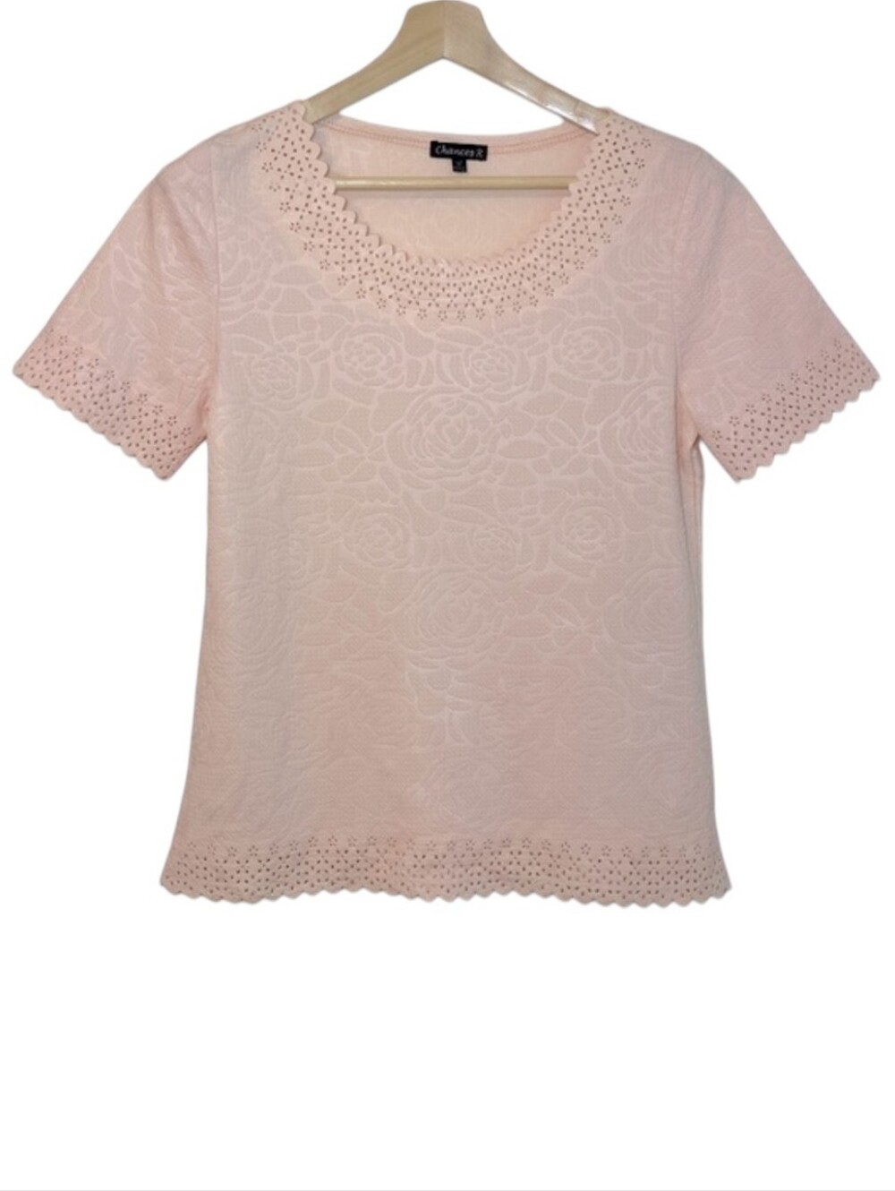 NWOT | Chances R Pink Raised Floral Lace Like Top w|Cutout Accents